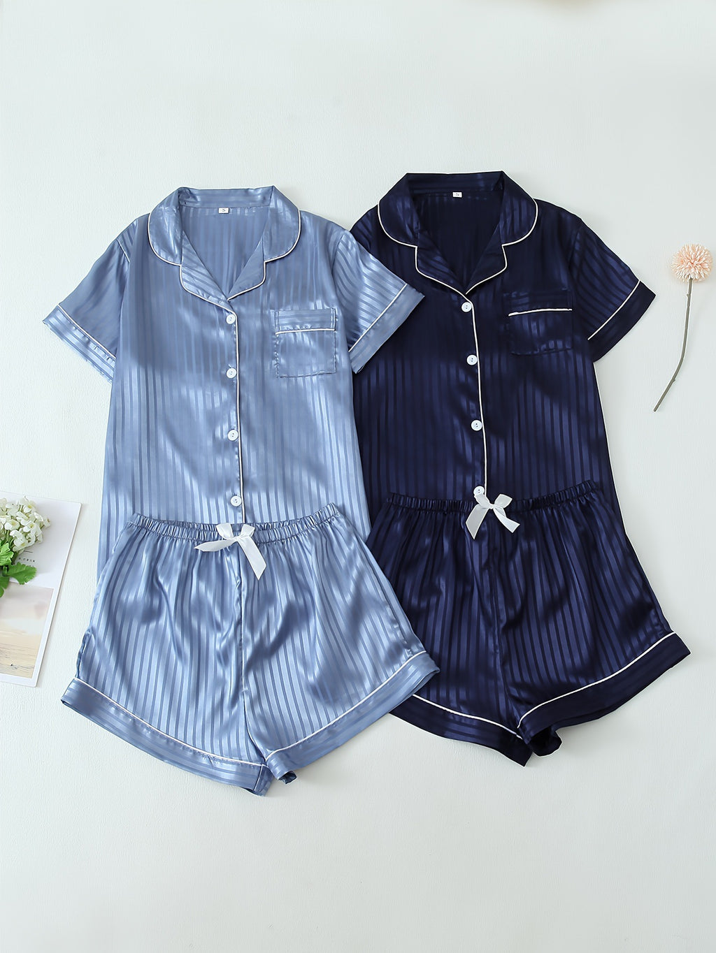 Belvere Luxe Stripe Satin Pajama Set (2-Piece Set)