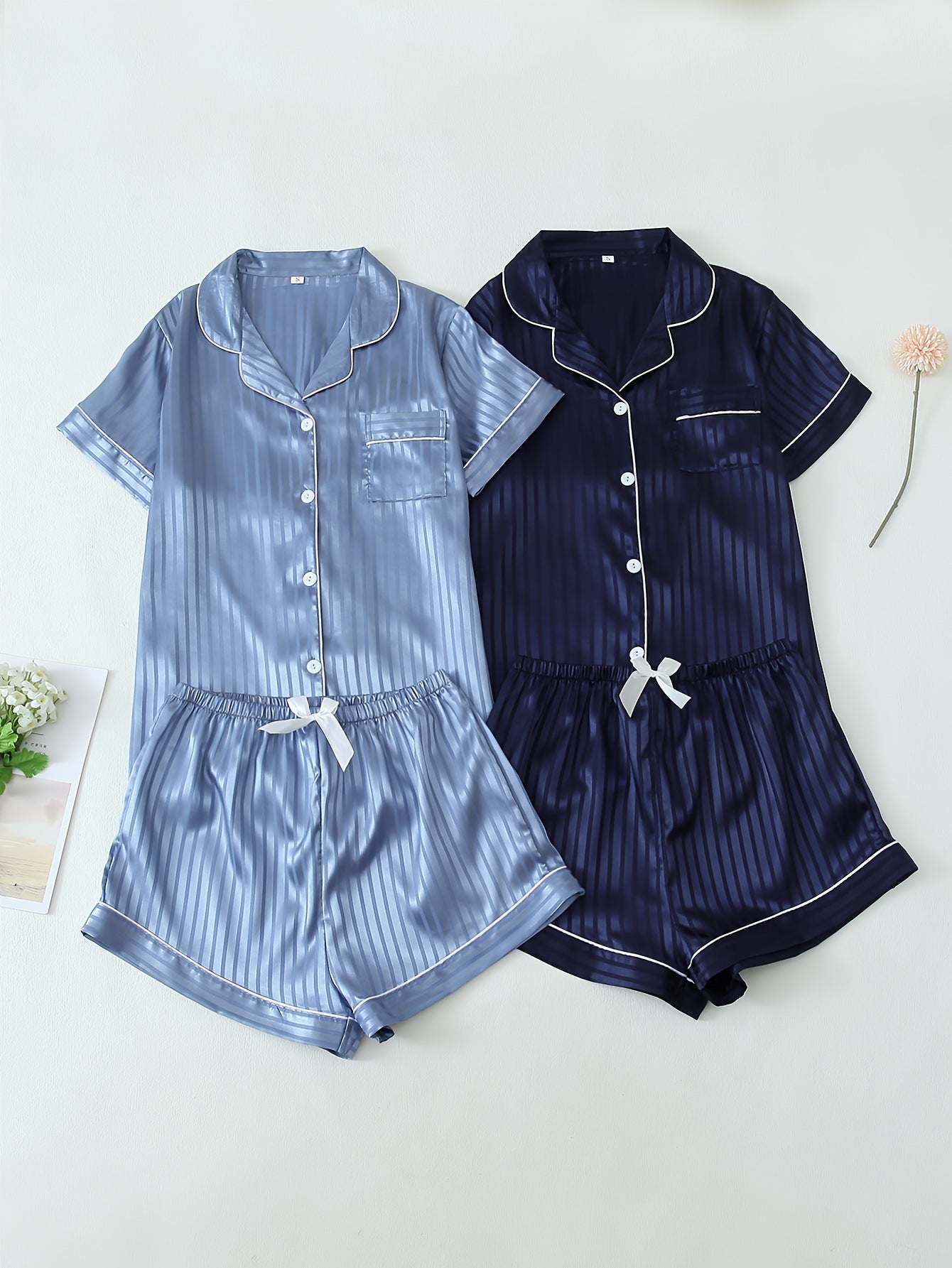 Belvere Luxe Stripe Satin Pajama Set (2-Piece Set)