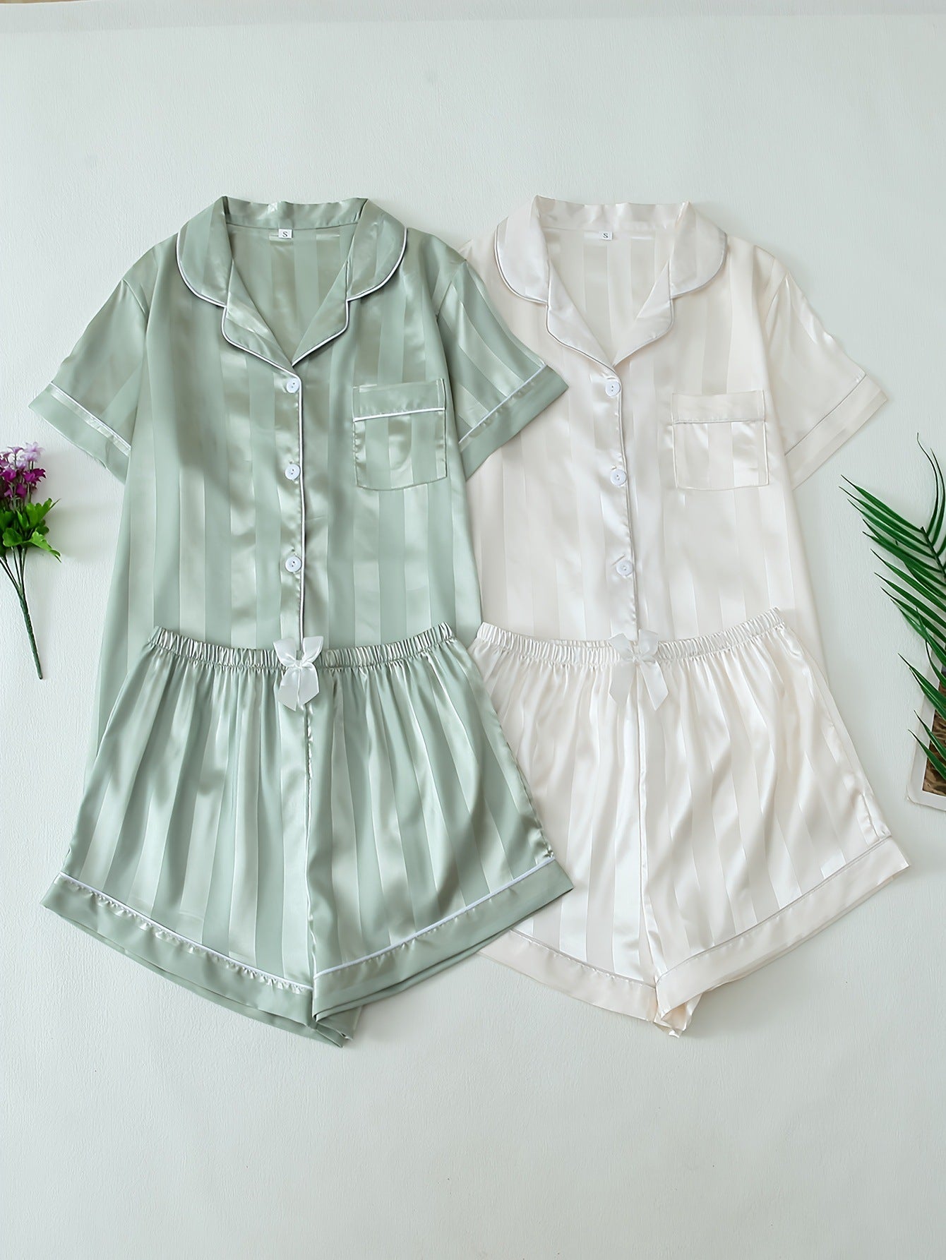 Belvere Luxe Stripe Satin Pajama Set (2-Piece Set)