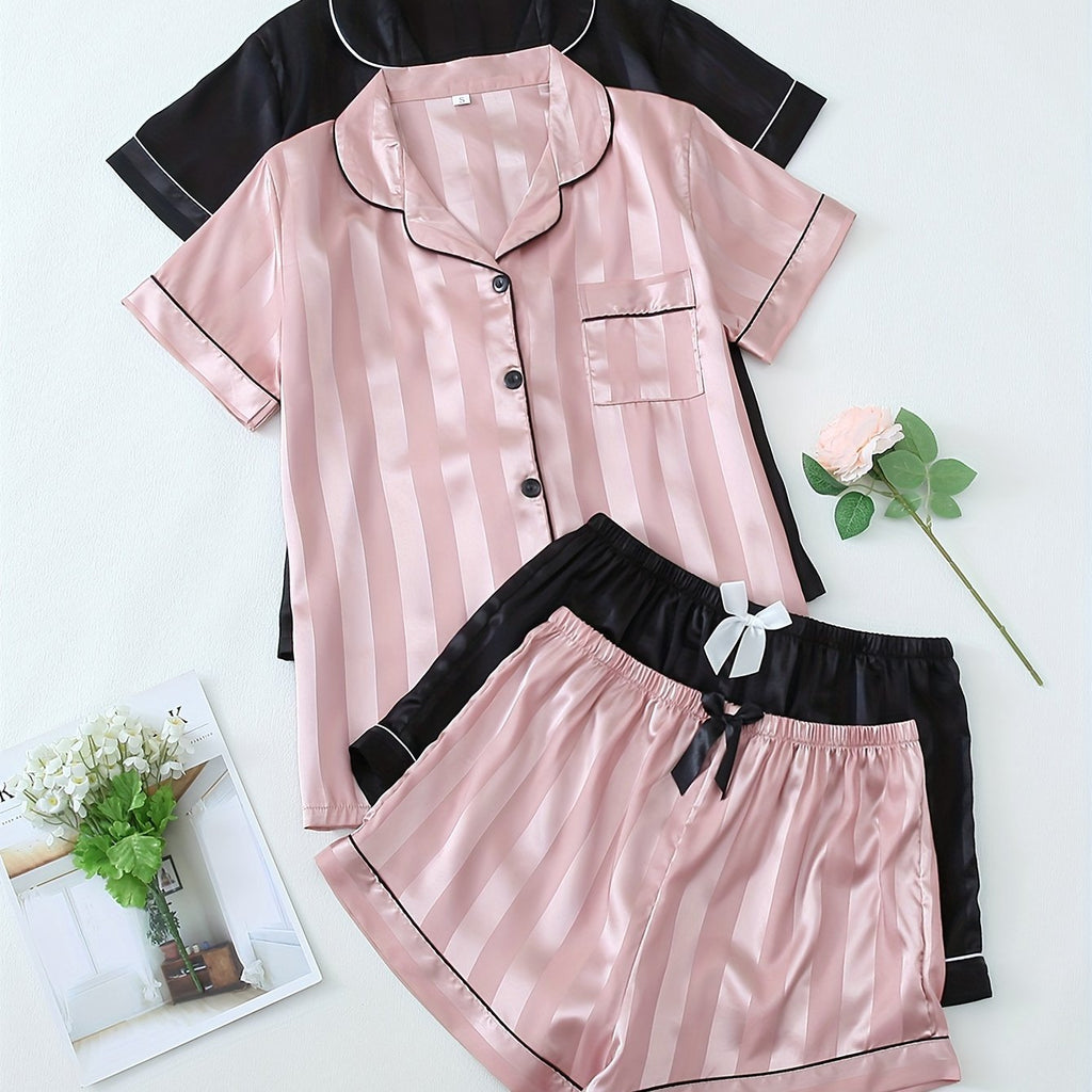 Belvere Luxe Stripe Satin Pajama Set (2-Piece Set)