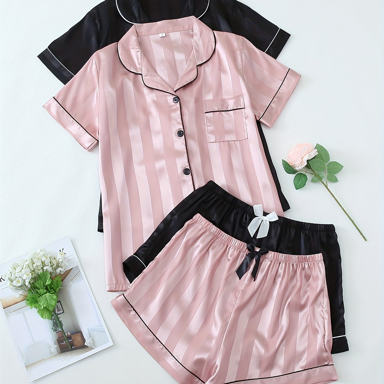 Belvere Luxe Stripe Satin Pajama Set (2-Piece Set)