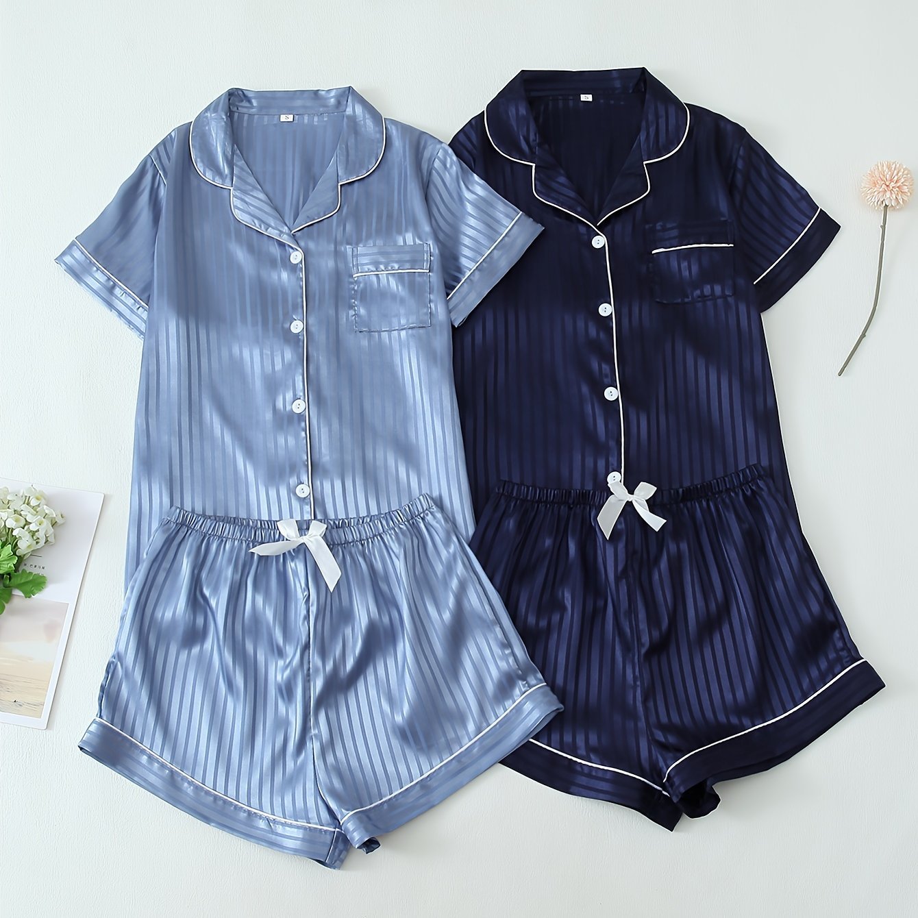 Belvere Luxe Stripe Satin Pajama Set (2-Piece Set)