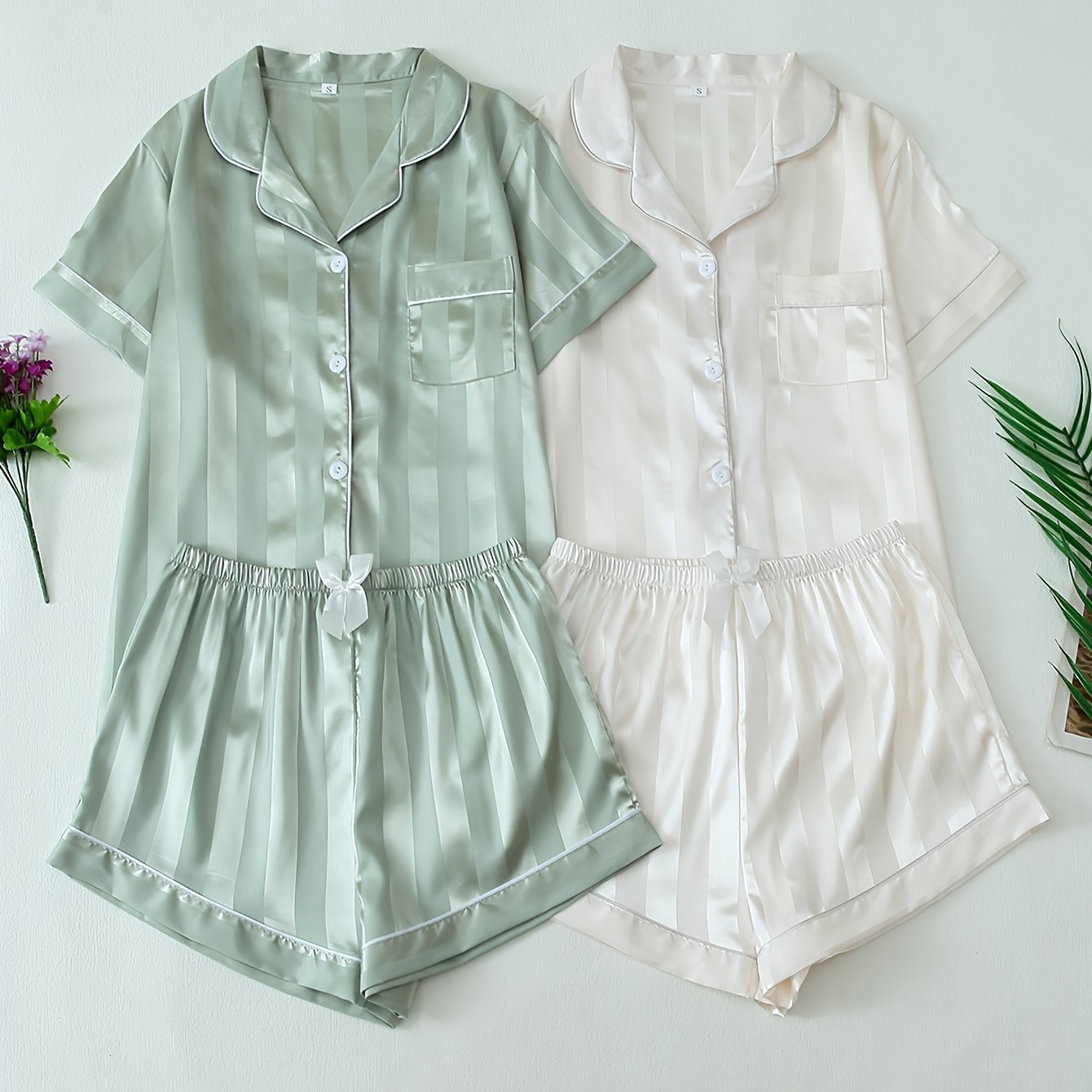 Belvere Luxe Stripe Satin Pajama Set (2-Piece Set)