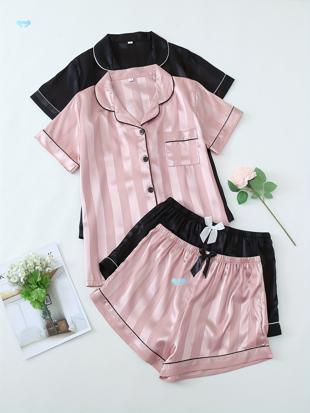 Belvere Luxe Stripe Satin Pajama Set (2-Piece Set)